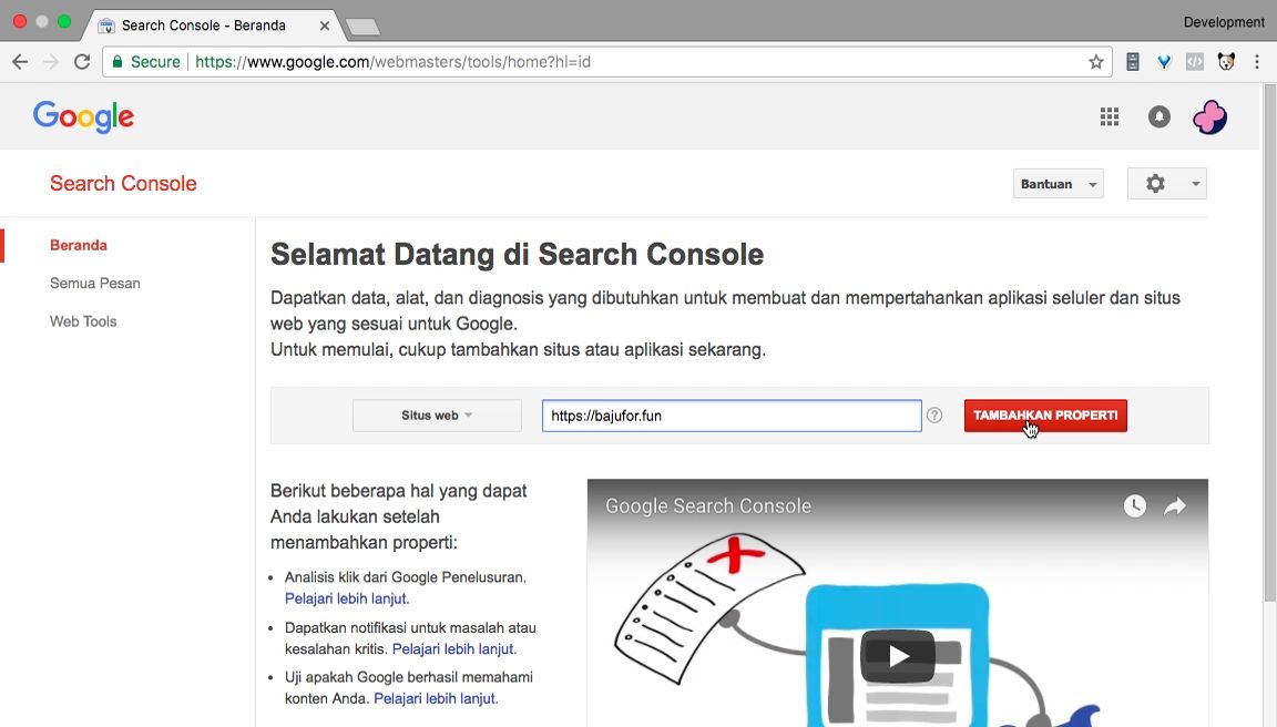 Pendaftaran website ke Google Search Console
