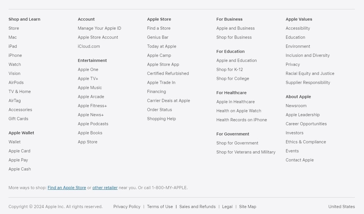 Footer navigation menu
Gambar: Apple