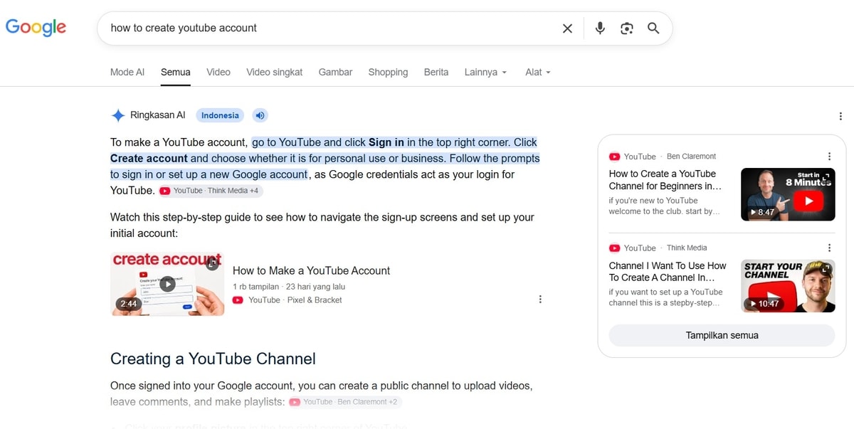 Tangkapan layar halaman pertama hasil pencarian Google