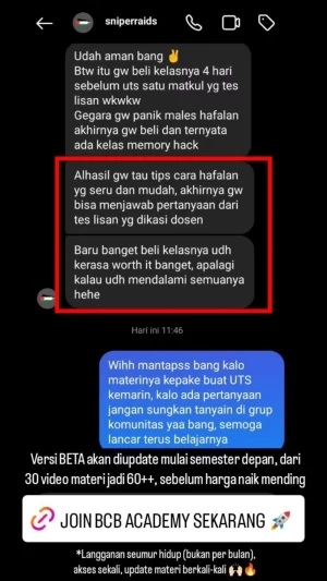 Testimoni member BCB Academy 14