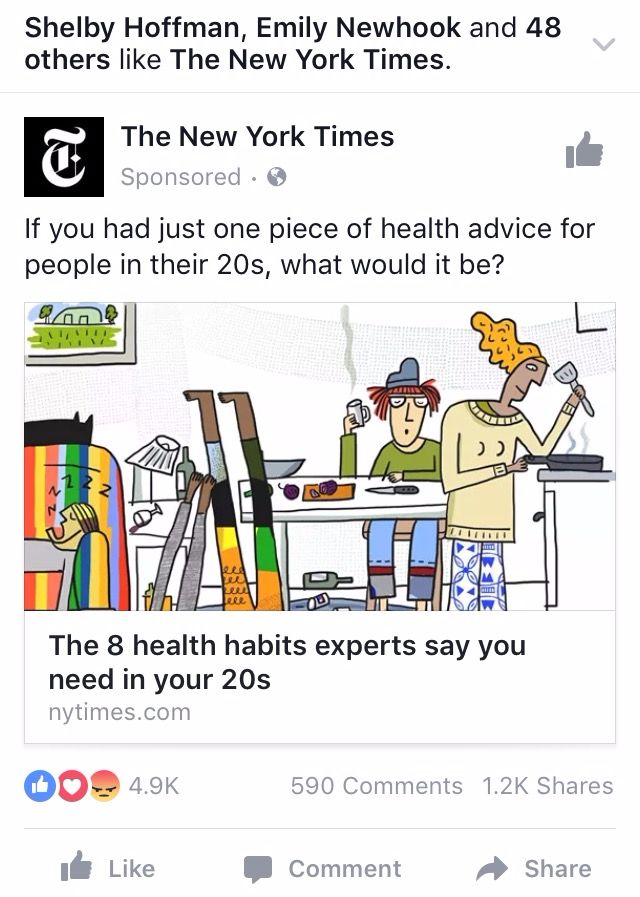 Iklan New York Times di Newsfeed Facebook pada handphone