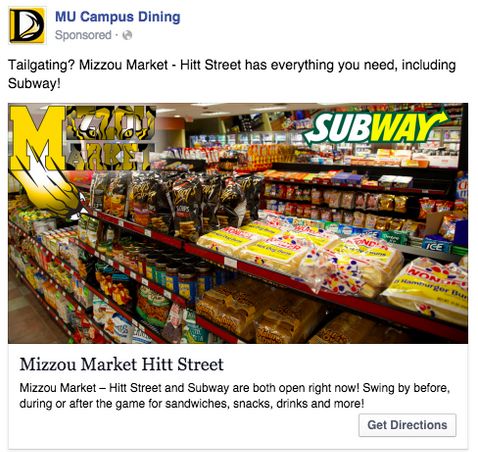Iklan lokal dari Mizzou Market yang berada di kampus